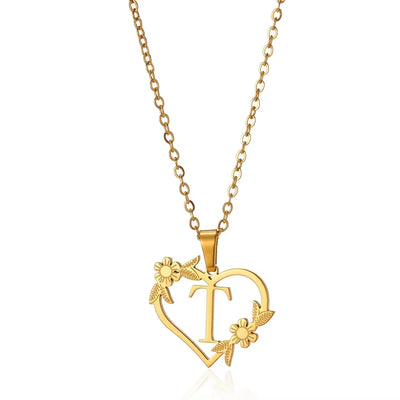 Personalisierte Herz-Kette mit Blumen & Initialen