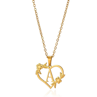 Personalisierte Herz-Kette mit Blumen & Initialen