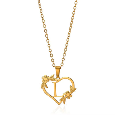 Personalisierte Herz-Kette mit Blumen & Initialen