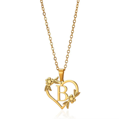 Personalisierte Herz-Kette mit Blumen & Initialen