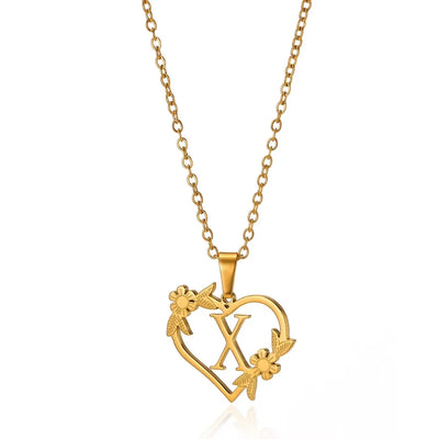 Personalisierte Herz-Kette mit Blumen & Initialen