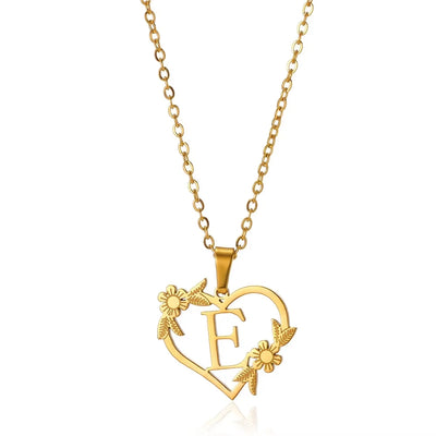 Personalisierte Herz-Kette mit Blumen & Initialen