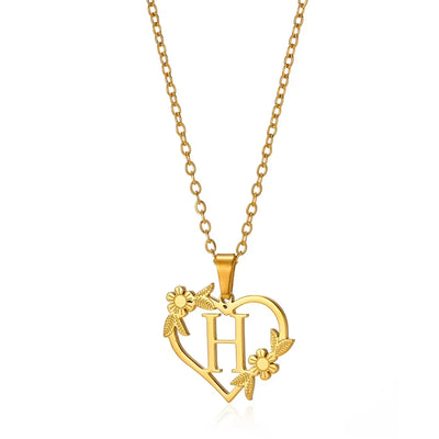 Personalisierte Herz-Kette mit Blumen & Initialen