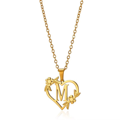 Personalisierte Herz-Kette mit Blumen & Initialen