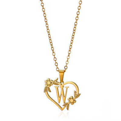 Personalisierte Herz-Kette mit Blumen & Initialen