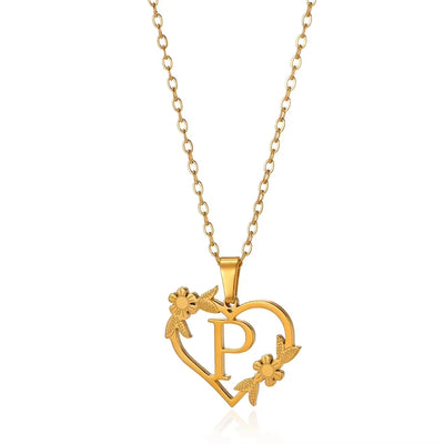 Personalisierte Herz-Kette mit Blumen & Initialen