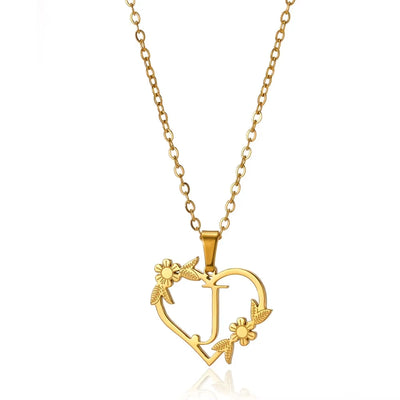 Personalisierte Herz-Kette mit Blumen & Initialen