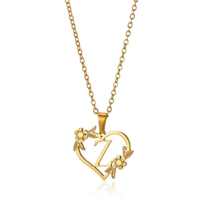 Personalisierte Herz-Kette mit Blumen & Initialen