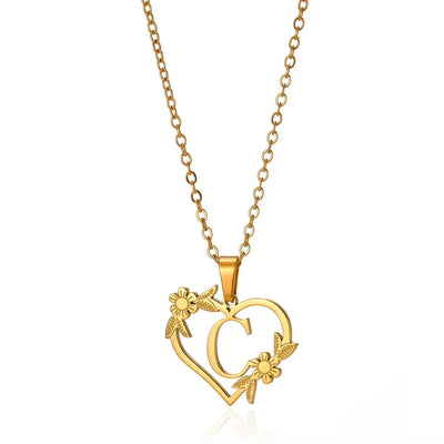 Personalisierte Herz-Kette mit Blumen & Initialen