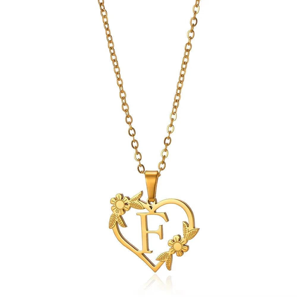 Personalisierte Herz-Kette mit Blumen & Initialen