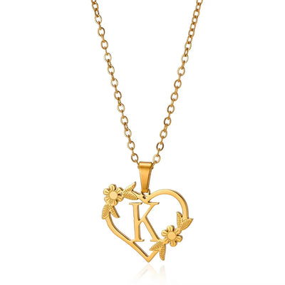 Personalisierte Herz-Kette mit Blumen & Initialen
