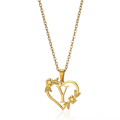 Personalisierte Herz-Kette mit Blumen & Initialen