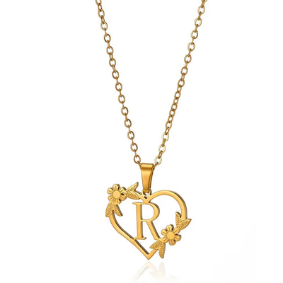 Personalisierte Herz-Kette mit Blumen & Initialen
