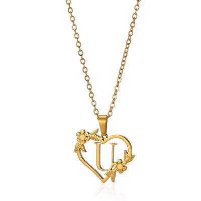 Personalisierte Herz-Kette mit Blumen & Initialen