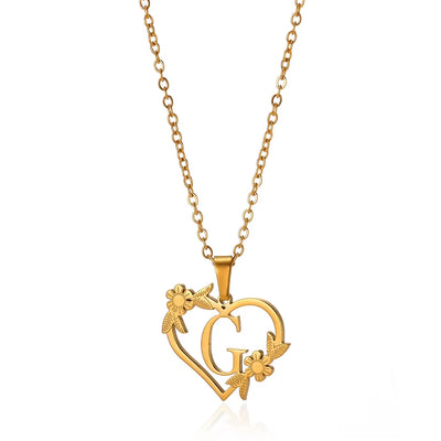 Personalisierte Herz-Kette mit Blumen & Initialen